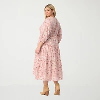 JS Jessica Simpson Womens Plus V Neck Long Sleeve Paisley A-Line Dress