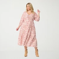 JS Jessica Simpson Womens Plus V Neck Long Sleeve Paisley A-Line Dress