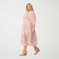JS Jessica Simpson Womens Plus V Neck Long Sleeve Paisley A-Line Dress