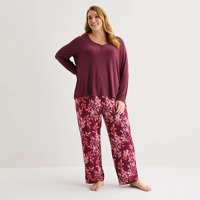 Liz Claiborne Cool and Calm Womens Long Sleeve 2-pc. Pajama Set