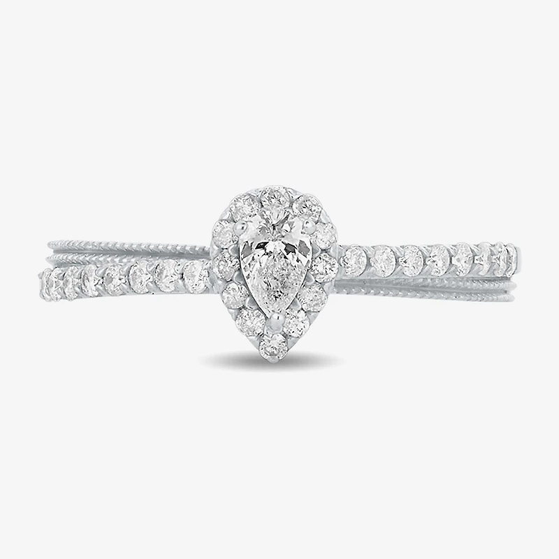 Womens 3/8 CT. T.W. Natural White Diamond 10K Gold Pear Side Stone Crossover Engagement Ring