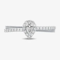 Womens 3/8 CT. T.W. Natural White Diamond 10K Gold Pear Side Stone Crossover Engagement Ring