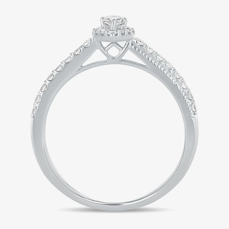 Womens 3/8 CT. T.W. Natural White Diamond 10K Gold Pear Side Stone Crossover Engagement Ring