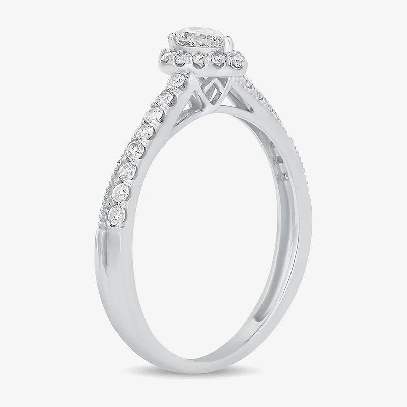 Womens 3/8 CT. T.W. Natural White Diamond 10K Gold Pear Side Stone Crossover Engagement Ring