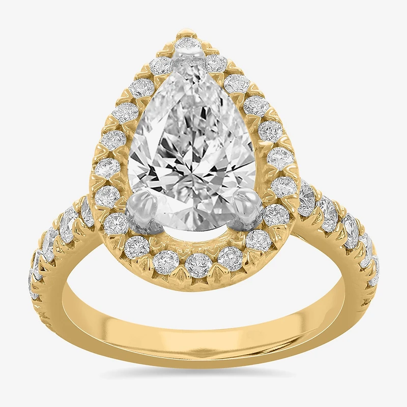 (H-I / Si1-Si2) Womens 4 CT. T.W. Lab Grown White Diamond 14K Gold Pear Side Stone Halo Engagement Ring