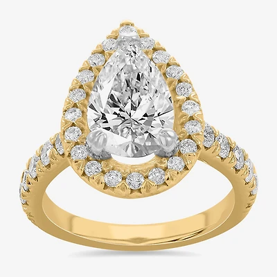 (H-I / Si1-Si2) Womens 4 CT. T.W. Lab Grown White Diamond 14K Gold Pear Side Stone Halo Engagement Ring