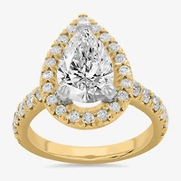 (H-I / Si1-Si2) Womens 4 CT. T.W. Lab Grown White Diamond 14K Gold Pear Side Stone Halo Engagement Ring