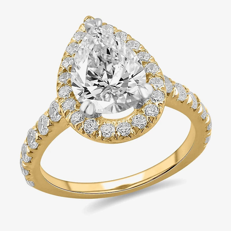(H-I / Si1-Si2) Womens 4 CT. T.W. Lab Grown White Diamond 14K Gold Pear Side Stone Halo Engagement Ring