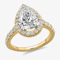 (H-I / Si1-Si2) Womens 4 CT. T.W. Lab Grown White Diamond 14K Gold Pear Side Stone Halo Engagement Ring