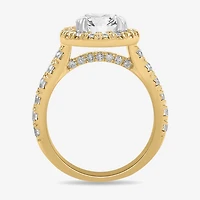 (H-I / Si1-Si2) Womens 4 CT. T.W. Lab Grown White Diamond 14K Gold Pear Side Stone Halo Engagement Ring