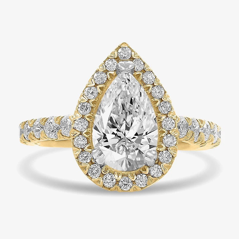(H-I / Si1-Si2) Womens 4 CT. T.W. Lab Grown White Diamond 14K Gold Pear Side Stone Halo Engagement Ring