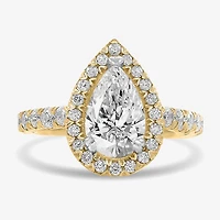 (H-I / Si1-Si2) Womens 4 CT. T.W. Lab Grown White Diamond 14K Gold Pear Side Stone Halo Engagement Ring