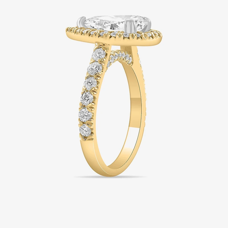 (H-I / Si1-Si2) Womens 4 CT. T.W. Lab Grown White Diamond 14K Gold Pear Side Stone Halo Engagement Ring