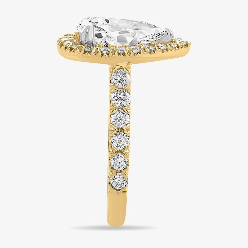 (H-I / Si1-Si2) Womens 4 CT. T.W. Lab Grown White Diamond 14K Gold Pear Side Stone Halo Engagement Ring