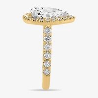 (H-I / Si1-Si2) Womens 4 CT. T.W. Lab Grown White Diamond 14K Gold Pear Side Stone Halo Engagement Ring