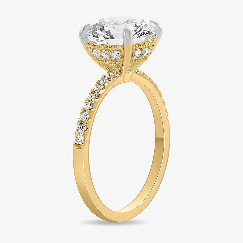 (H-I / Si1-Si2) Womens 3 1/4 CT. T.W. Lab Grown White Diamond 14K Gold Round Side Stone Engagement Ring