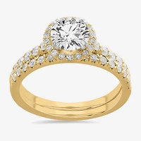 (H-I / Si1-Si2) Womens 1 3/4 CT. T.W. Lab Grown White Diamond 14K Gold Round Side Stone Halo Bridal Set