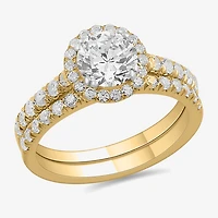 (H-I / Si1-Si2) Womens 1 3/4 CT. T.W. Lab Grown White Diamond 14K Gold Round Side Stone Halo Bridal Set