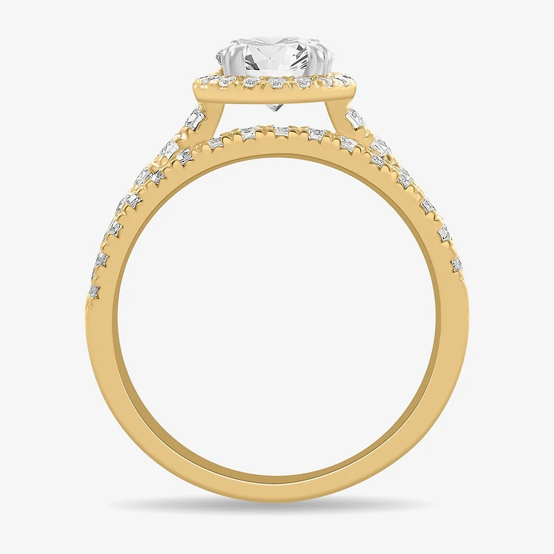 (H-I / Si1-Si2) Womens 1 3/4 CT. T.W. Lab Grown White Diamond 14K Gold Round Side Stone Halo Bridal Set
