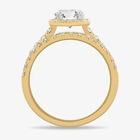 (H-I / Si1-Si2) Womens 1 3/4 CT. T.W. Lab Grown White Diamond 14K Gold Round Side Stone Halo Bridal Set