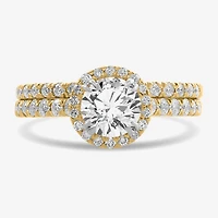 (H-I / Si1-Si2) Womens 1 3/4 CT. T.W. Lab Grown White Diamond 14K Gold Round Side Stone Halo Bridal Set