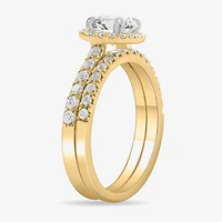 (H-I / Si1-Si2) Womens 1 3/4 CT. T.W. Lab Grown White Diamond 14K Gold Round Side Stone Halo Bridal Set