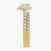 (H-I / Si1-Si2) Womens 1 3/4 CT. T.W. Lab Grown White Diamond 14K Gold Round Side Stone Halo Bridal Set