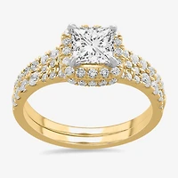 H-I / Si1-Si2) Womens 1 7/8 CT. T.W. Lab Grown White Diamond 14K Gold Cushion Side Stone Halo Bridal Set