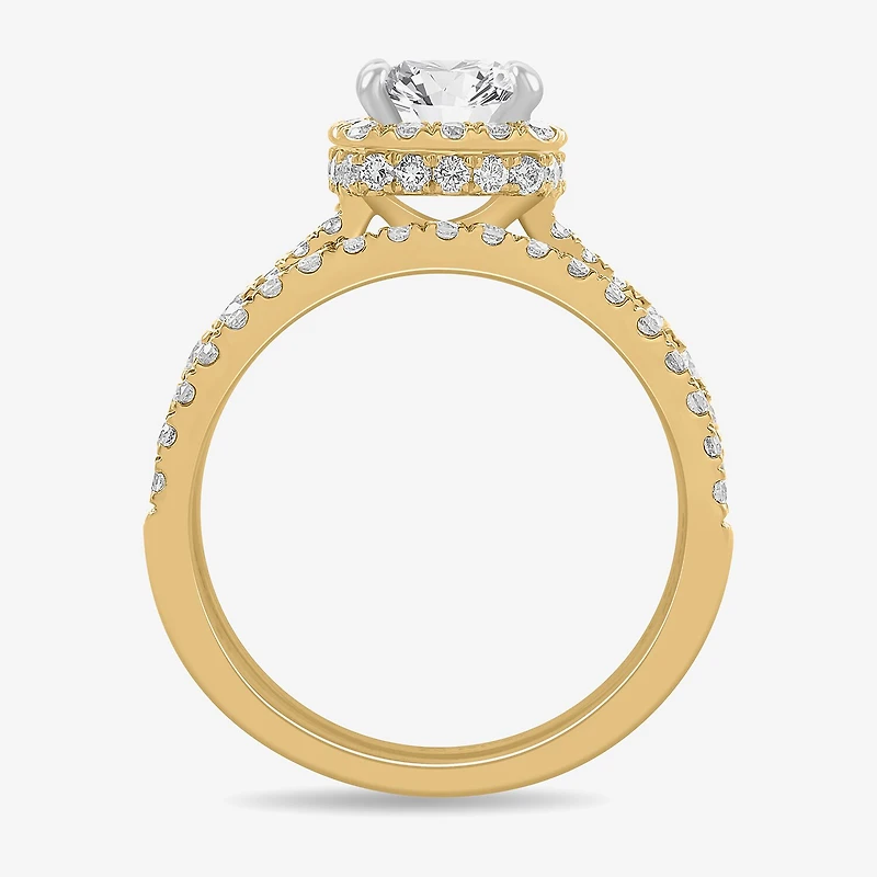 H-I / Si1-Si2) Womens 1 7/8 CT. T.W. Lab Grown White Diamond 14K Gold Cushion Side Stone Halo Bridal Set