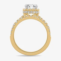 H-I / Si1-Si2) Womens 1 7/8 CT. T.W. Lab Grown White Diamond 14K Gold Cushion Side Stone Halo Bridal Set