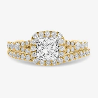 H-I / Si1-Si2) Womens 1 7/8 CT. T.W. Lab Grown White Diamond 14K Gold Cushion Side Stone Halo Bridal Set