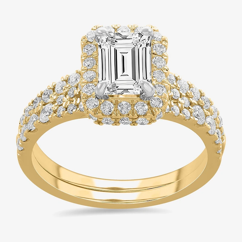 (H-I / Si1-Si2) Womens 1 7/8 CT. T.W. Lab Grown White Diamond 14K Gold Side Stone Halo Bridal Set