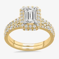 (H-I / Si1-Si2) Womens 1 7/8 CT. T.W. Lab Grown White Diamond 14K Gold Side Stone Halo Bridal Set