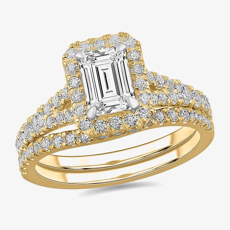 (H-I / Si1-Si2) Womens 1 7/8 CT. T.W. Lab Grown White Diamond 14K Gold Side Stone Halo Bridal Set