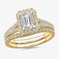(H-I / Si1-Si2) Womens 1 7/8 CT. T.W. Lab Grown White Diamond 14K Gold Side Stone Halo Bridal Set