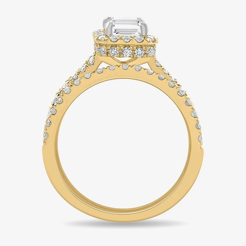 (H-I / Si1-Si2) Womens 1 7/8 CT. T.W. Lab Grown White Diamond 14K Gold Side Stone Halo Bridal Set