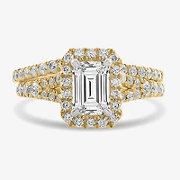 (H-I / Si1-Si2) Womens 1 7/8 CT. T.W. Lab Grown White Diamond 14K Gold Side Stone Halo Bridal Set
