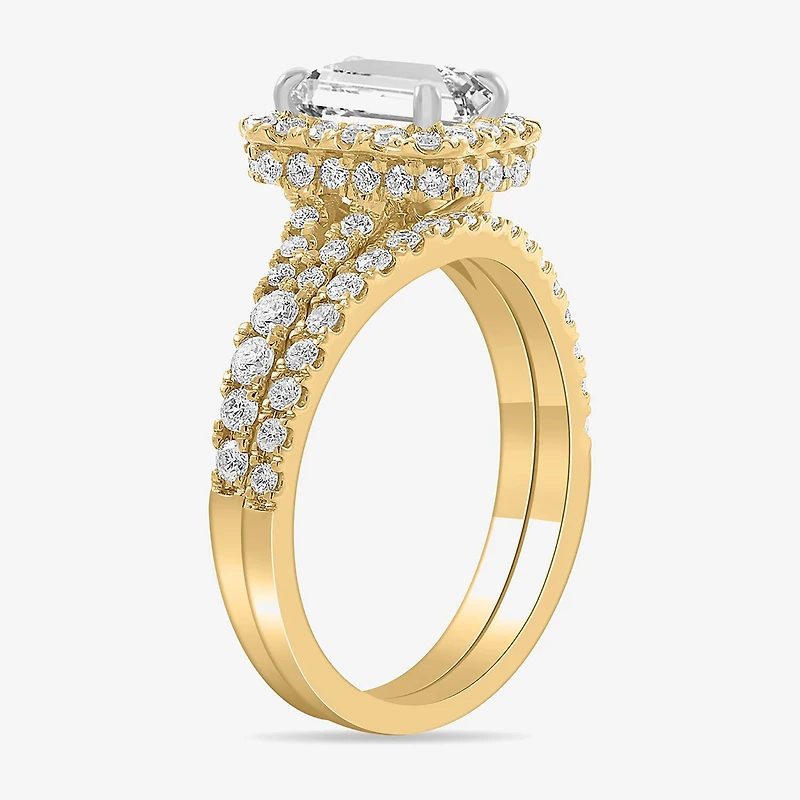 (H-I / Si1-Si2) Womens 1 7/8 CT. T.W. Lab Grown White Diamond 14K Gold Side Stone Halo Bridal Set