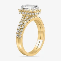 (H-I / Si1-Si2) Womens 1 7/8 CT. T.W. Lab Grown White Diamond 14K Gold Side Stone Halo Bridal Set