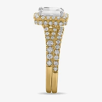 (H-I / Si1-Si2) Womens 1 7/8 CT. T.W. Lab Grown White Diamond 14K Gold Side Stone Halo Bridal Set