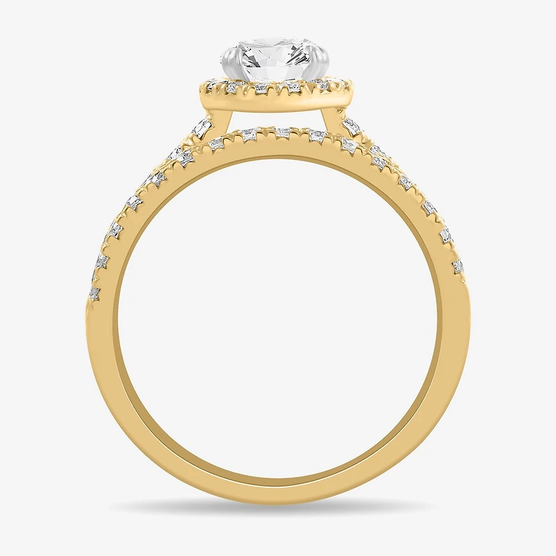 (H-I / Si1-Si2) Womens 1 3/4 CT. T.W. Lab Grown White Diamond 14K Gold Pear Side Stone Halo Bridal Set
