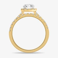 (H-I / Si1-Si2) Womens 1 3/4 CT. T.W. Lab Grown White Diamond 14K Gold Pear Side Stone Halo Bridal Set