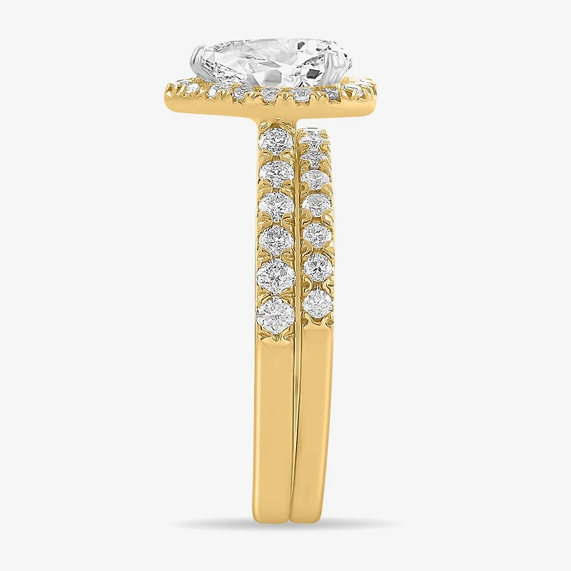 (H-I / Si1-Si2) Womens 1 3/4 CT. T.W. Lab Grown White Diamond 14K Gold Pear Side Stone Halo Bridal Set