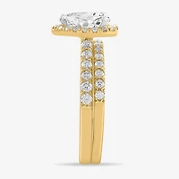 (H-I / Si1-Si2) Womens 1 3/4 CT. T.W. Lab Grown White Diamond 14K Gold Pear Side Stone Halo Bridal Set