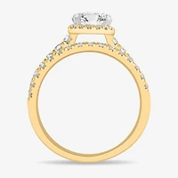 (H-I / Si1-Si2) Womens 1 3/4 CT. T.W. Lab Grown White Diamond 14K Gold Oval Side Stone Halo Bridal Set
