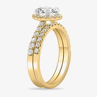 (H-I / Si1-Si2) Womens 1 3/4 CT. T.W. Lab Grown White Diamond 14K Gold Oval Side Stone Halo Bridal Set