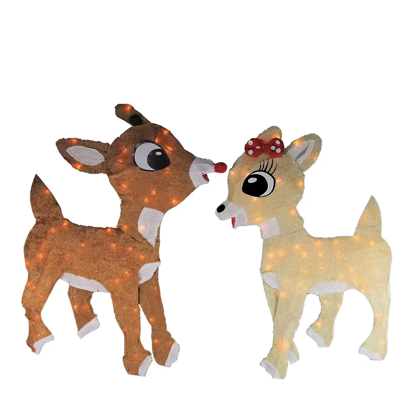 Set of 2 Lighted Rudolph and Clarice Outdoor Christmas Decorations  32"