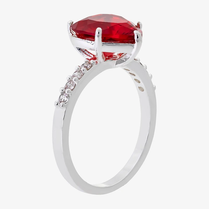 Sparkle Allure Solitaire Womens Red Crystal Pure Silver Over Brass Heart Cocktail Ring