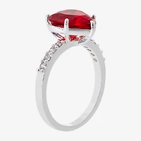 Sparkle Allure Solitaire Womens Red Crystal Pure Silver Over Brass Heart Cocktail Ring