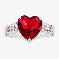 Sparkle Allure Womens Red Crystal Pure Silver Over Brass Heart Cocktail Ring